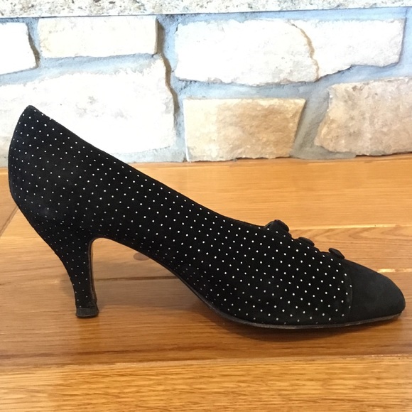 Charles David Shoes - Vintage Charles David Black Polka Dot Suede Pumps